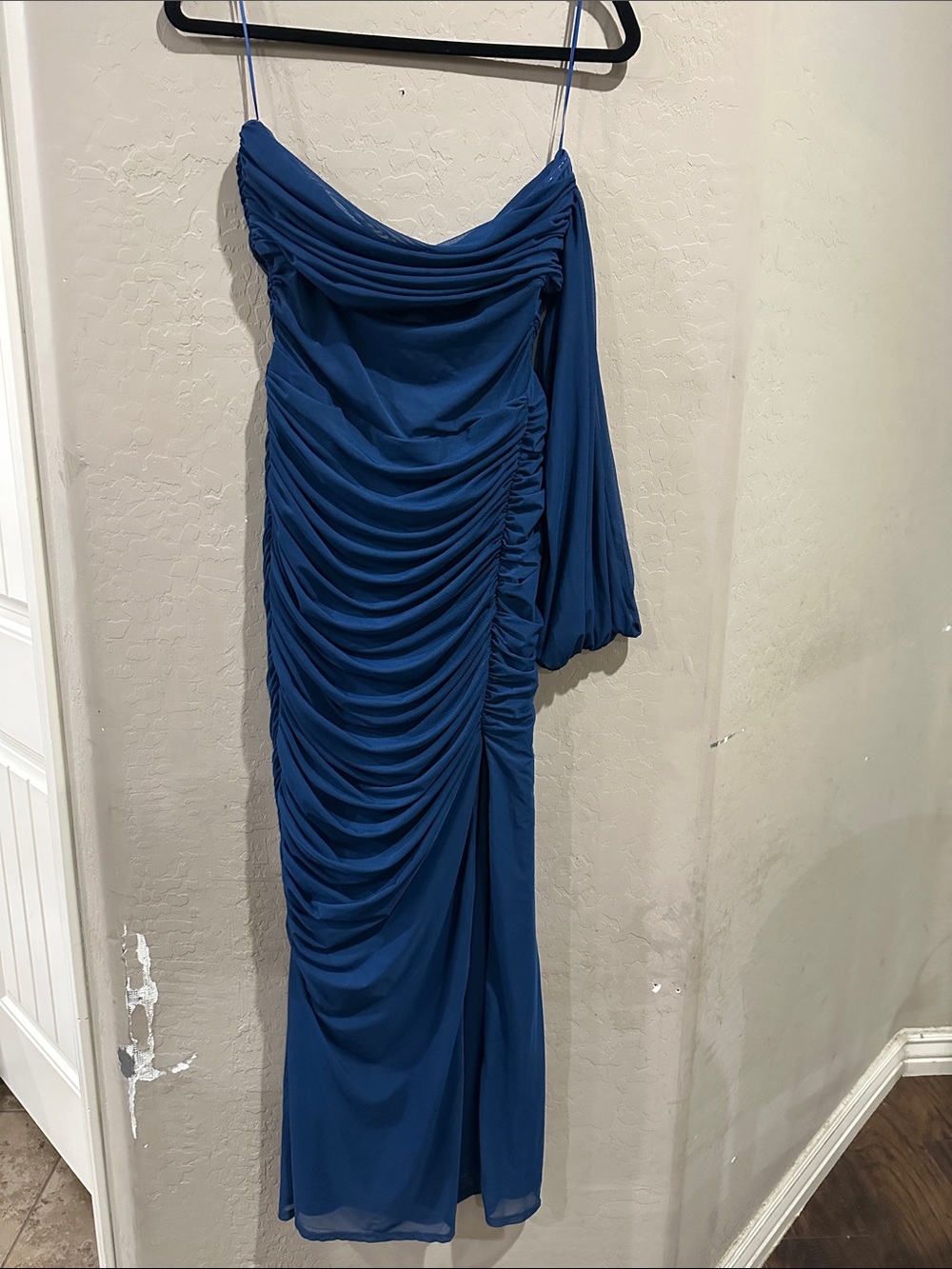 Abercrombie & Fitch Royal Blue One-Shoulder Ruched Gown